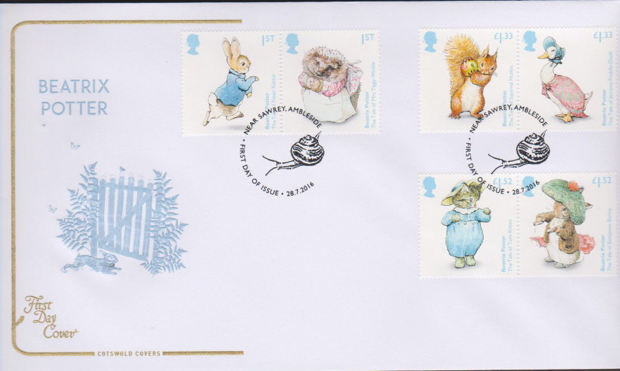 2016 - Beatrix Potter COTSWOLD First Day Cover, Near Sawrey, Ambleside Postmark